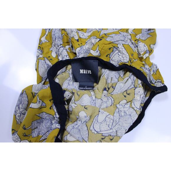 Maeva Anthropologie sz 2 blouse cute owls print yellow cap sleeve 100% Rayon - Picture 5 of 6